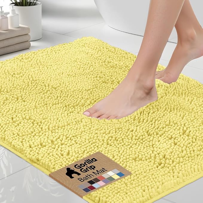 GORILLA GRIP Bath Rug Mat 60x24, Thick Soft Absorbent Chenille, Quick Dry Microfiber Mats, Rubber Backing Washable Shower Floor Rugs, Bathmat Runner, US Designed Bathroom Home Decor Accessories Yellow
