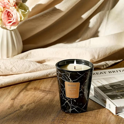 M&SENSE Leather Night Scented Candles for Home, 3 Wick Highly Scented Jar Candle, 14.1 Oz 80H Long Lasting Burning Christmas Candle for Women, Aromatherapy Candles for Holiday Christmas Gift