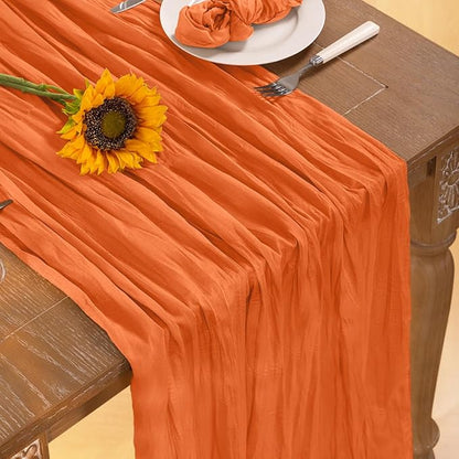 Orange Cheesecloth Table Runner 4 Pack Christmas Table Runners Boho Gauze 120 Inches Cheese Cloth Table Decor for Xmas Holiday Season Parties Weddings Bridal Baby Shower Party Decor