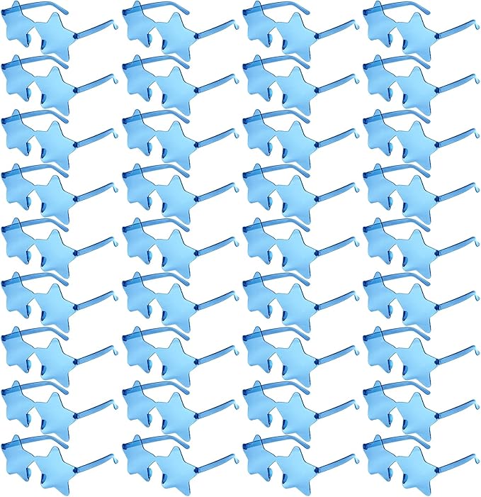 NACHLYNN 36 Pcs Rimless Star Shaped Sunglasses Light Blue Transparent Sunglasses Pentagram Glasses for Party Favor Cosplay