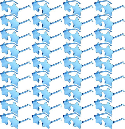 NACHLYNN 36 Pcs Rimless Star Shaped Sunglasses Light Blue Transparent Sunglasses Pentagram Glasses for Party Favor Cosplay