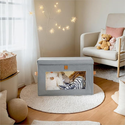 Small Fabric Storage bins - Collapsible Storage Bins with Open Window, 2 Pack Closet Baskets for Shelves, Stackable Decorative Boxes for Home, Dorm, Grey, 13.7"x 9.8" x 9.8"
