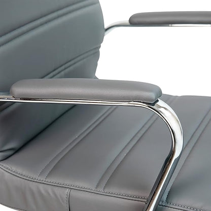 Flash Furniture Whitney Mid-Back Swivel LeatherSoft Desk Chair with Padded Seat and Armrests, Adjustable Height Padded Office Chair, Gray/Chrome