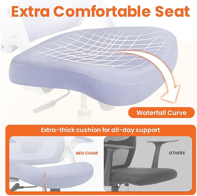 NEO Chair Office Desk Chair Computer High Back Mesh Gaming Seat with Ergonomic Adjustable Comfy Flip-up Armrests Lumbar Support Height for Home (Purple)