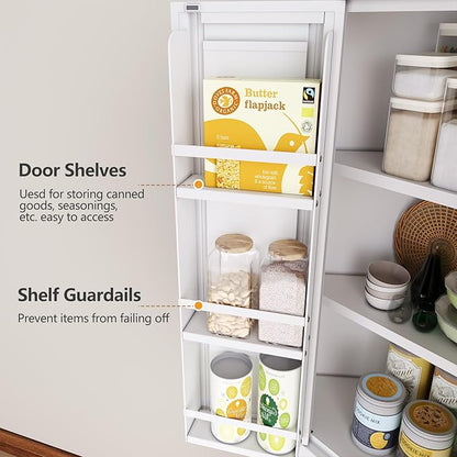 63" Tall Metal Corner Kitchen Pantry Cabinet, Steel Storage Cabinets with 4 Doors and 3 Shelves, Kitchen Food Cabinets with 6 Door Panel Shelves, Farmhouse Cupboard for Kitchen Dining, White