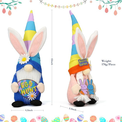 Lovinland Easter Decorations - Bunny Gnomes Decor for Home, Indoor, Tiered Tray, Office, Desk - Spring Rabbit Stuffed Centerpiece Table