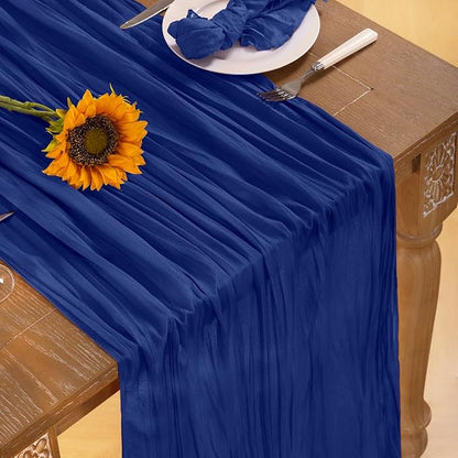 Royal Blue Cheesecloth Table Runner Blue Christmas Table Runners Boho Gauze 120 Inches Table Decor for Xmas Holiday Season Parties Weddings Bridal Baby Shower Birthday Parties Decor