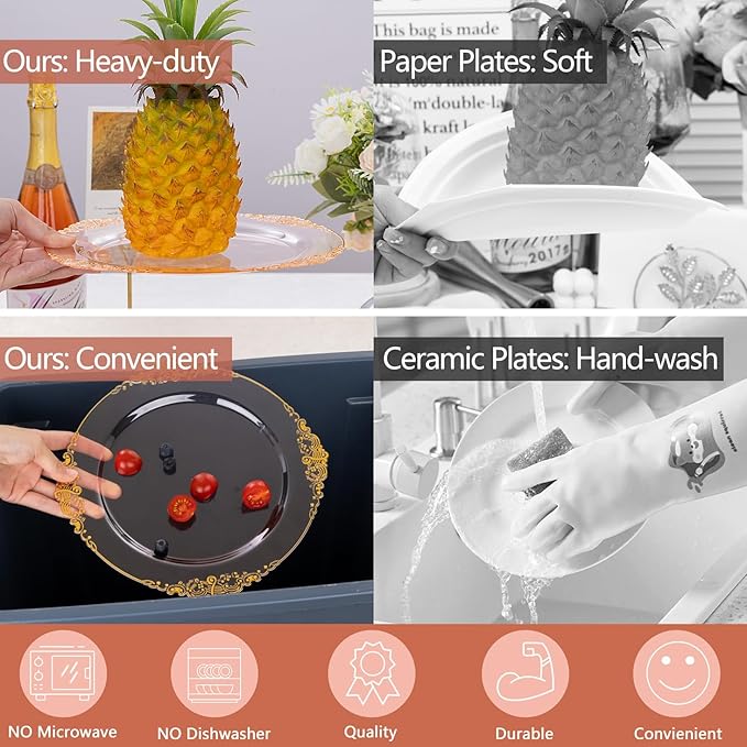 Hioasis 175pcs Clear Pink Plastic Plates - Elegant Disposable Dinnerware Set Suitable for 25 Guests Include 10.25" Dinner & 7.5" Dessert Plates, Cutlery, Napkins, Cups for Party & Wedding