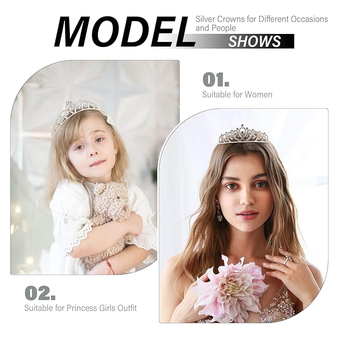 Tiaras Crowns Headbands for Girls Women 10 Pcs Small Silver Princess Tiara Bulk Crown Tiaras Rapunzel Crowns for Wedding Birthday Crystal Tiara for Prom, Bride, Pageant, Halloween