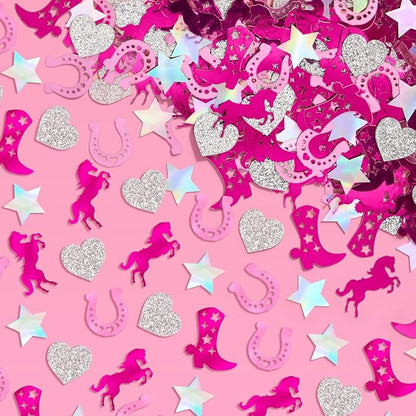 xo, Fetti Pink Pony Club Confetti - 200 pcs | Cowgirl Tablescape, Silver Glitter Bachelorette, Western Table Decor, Birthday Decorations, Cute Party Supplies