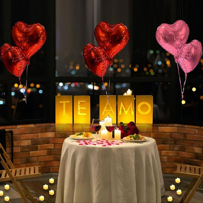 Te Amo Lighted Letters Sign 17pcs Luminary Paper Bags 2200pcs Red Pink Artificial Rose Petals 48pcs Flameless LED Candle Tealight 15pcs Heart Balloons Romantic Night Valentine's Day