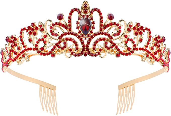 COCIDE Red Tiara Crowns Aurora Borealis Crystal Headband Princess Ruby Rhinestone Crown with Combs Bride Headbands Bridal Wedding Prom Birthday Party Hair Accessories Jewelry for Women Girls