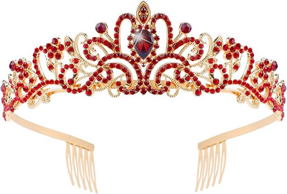 COCIDE Red Tiara Crowns Aurora Borealis Crystal Headband Princess Ruby Rhinestone Crown with Combs Bride Headbands Bridal Wedding Prom Birthday Party Hair Accessories Jewelry for Women Girls