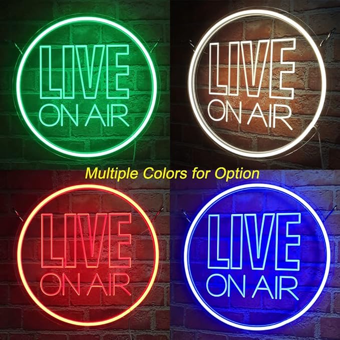 Personalized Live On Air Neon Sign, Custom Color Neon Live On Air 3D Art Led Sign, Dimmable Wall Décor Round Live On Air Streaming LED Night Light for Streamer, Game Room, Studio Decoration(Custom)