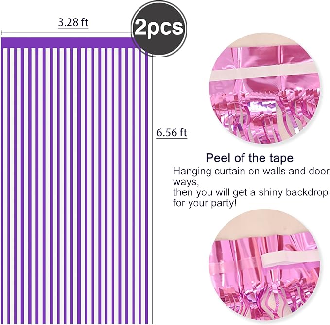 2 Pcs Purple Metallic Tinsel Foil Fringe Curtains Backdrop, 3.28 ft x 6.56 ft Streamers for Birthday Wedding Engagement Bachelorette Party Photo Booth Bridal Shower Baby Shower Decorations Supplies