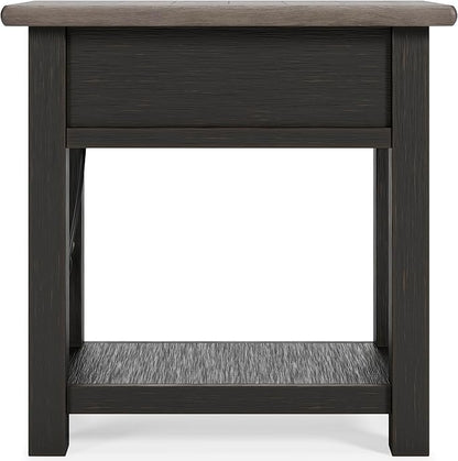 Signature Design by Ashley Tyler Creek Chair Side End Table, Plank-styled Top, Smooth-gliding Drawer, Wood, 14.13" W x 24.13" D x 24.13" H, Light Brown & Whitewash