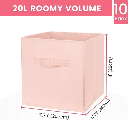 Criusia Storage Cubes- 11 Inch Cube Storage Bins for Organizing Shelves - Nursery Closet Organization Bins for Clothes Blanket - 10 Pack Collapsible Decorative Storage Box for Living Room (Pink)