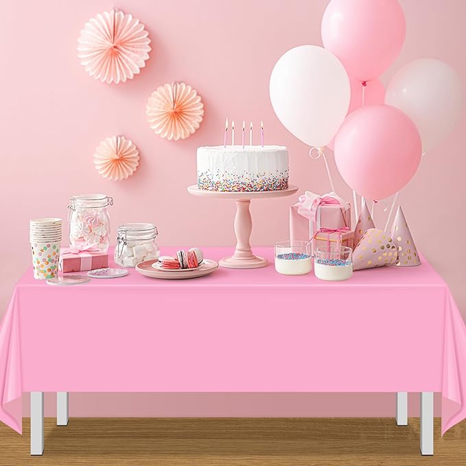 MASHAN 12 Pack Plastic Pink Tablecloths Disposable Pastel Pink Table Cloth Rectangle Table Covers for Valentines Day Bridal Engagement Wedding Galentines Party Decorations,54 x 108 Inch