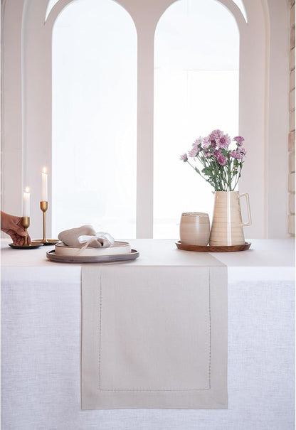 D'Moksha Homes Linen Silver Grey Table Runner 84 Inches Long - 100% Pure Linen Table Runner 14 x 84 Inch for Winter, Christmas, Holiday - Classic Hemstitch