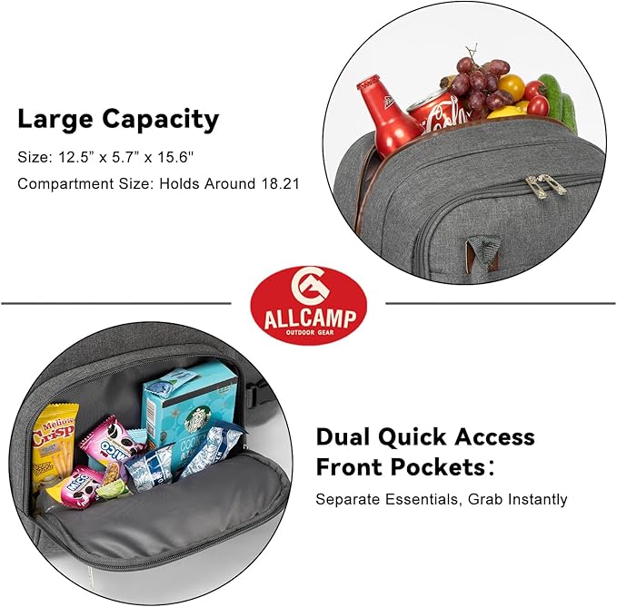 ALLCAMP Picnic Backpack - Insulated Cooler Bag with Compartment, Detachable Wine Glass Holder, Throw Blanket & Cutlery Set, 2 Person Picnic Set for Family Outings, Couple Gifts (Gray)