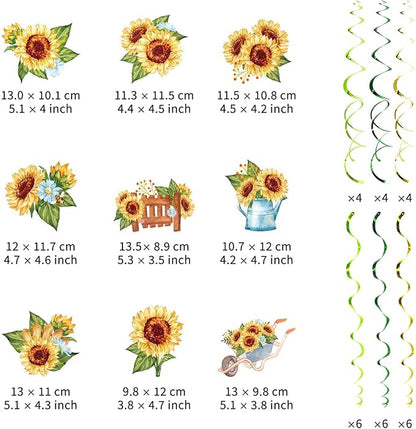 Sunflower Party Hanging Swirls, 48 Pcs,Rustic Horticulture Garden Party Decoration Sign,Flower Theme Party Supplies for Birthday,Baby Shower, Wedding,Yellow Black Green