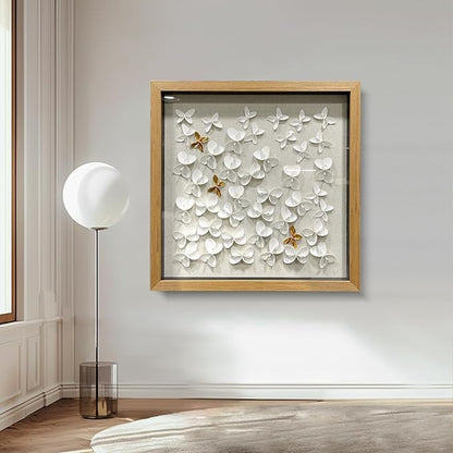 BrightA3D Textured wall decorations, leather and metal-tinged golden and white metal butterfly wall sculptures, large artworks, gradient colors, modern artworks, suitable for decoration in living rooms and bedrooms. 23.6"x23.6"