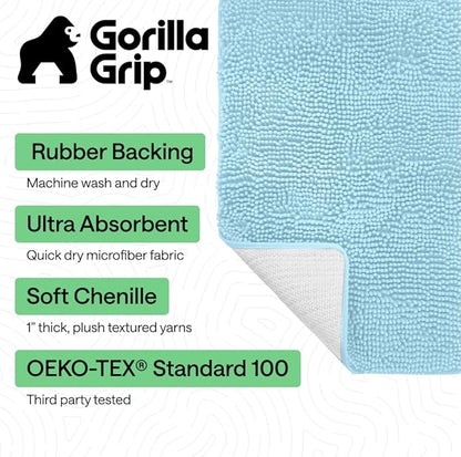 GORILLA GRIP Bath Rug Mat 44x26, Thick Soft Absorbent Chenille, Quick Dry Microfiber Mats, Rubber Backing Washable Shower Floor Rugs, Bathmat Runner, US Designed Bathroom Home Decor Accessories Sky