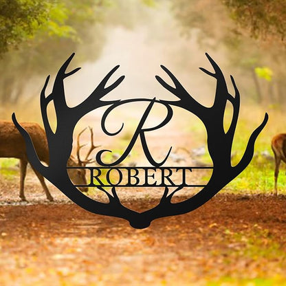 Custom Metal Sign Deer Antler - Personalized Last Name Sign, Deer Family Name Sign, Monogram Letter Sign, Rustic Wall Art Couple Gift for Wedding, Anniversary, Housewarming Birthday Home Décor