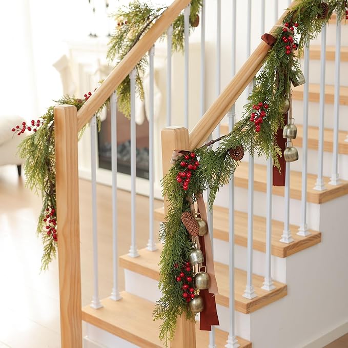 MIZII Christmas Garlands 6 Feet Artificial Pine Garland with Pinecone Berries Faux Greenery Garland Christmas Decorations for Xmas Fireplace Mantle Home Decor Indoor Outdoor (Pine Mix)