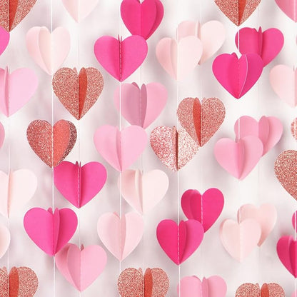Rose-Gold Hot-Pink Party-Decorations Heart Garland - 39Ft 3D Wedding Bridal Shower Hanging Paper Streamers Banner,Baby Girl Birthday Bachelorette Engagement Mohters Brunch Decor Ouruola