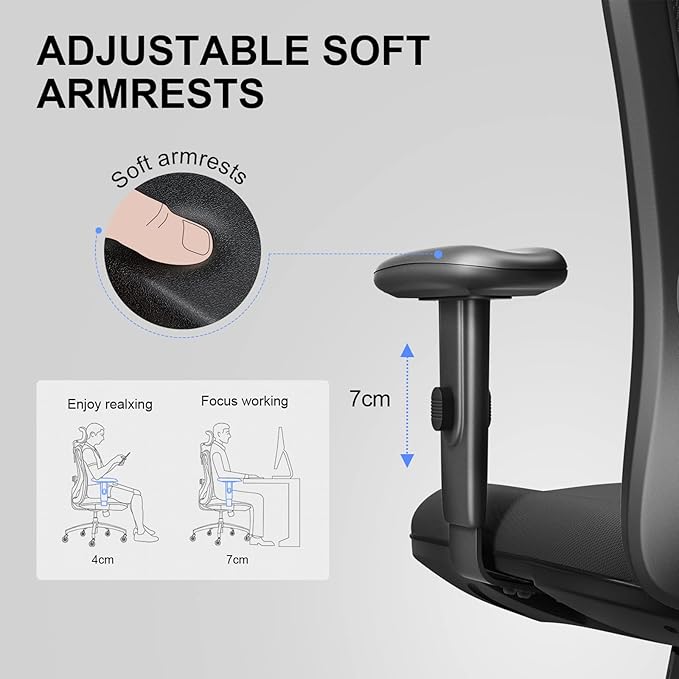 SIHOO M18 Upgraded Wheels Office Chair Ergonomic Desk Chair, Breathable Mesh Design High Back Computer Chair, Adjustable Headrest and Lumbar Support (Light Black)