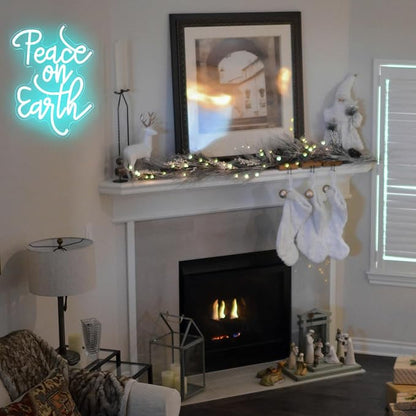 Peace on Earth Neon Sign Ice Blue Letter LED Neon Light Dimmable Neon Light Up Signs for Bedroom Man Cave Church Christmas Party Decor Blessing Gift