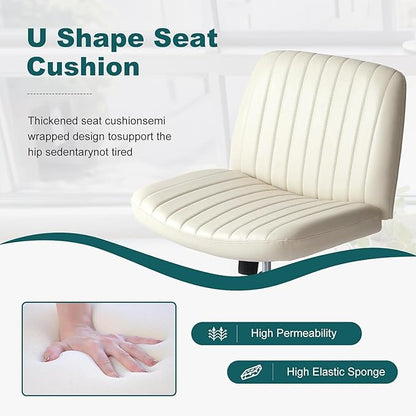 OLIXIS Criss Cross Legged Chairs Armless No Wheels Wide Seat Height Adjustable Swivel Padded PU Leather Home Office Desk Seating for Bedroom, Student, Study Room