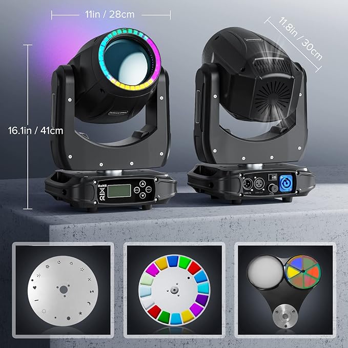 2Pcs 150W Moving Head Lights DJ Lights Spotlights 15 Gobos 13 Colors 16 Channels DMX 512 with Sound Activated for Stage Lighting Wedding Party