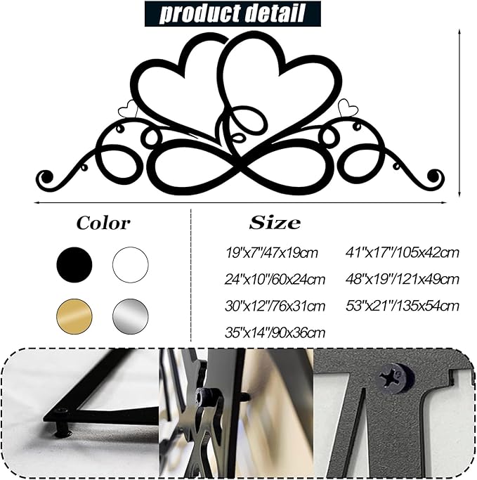 Infinity Heart Metal Wall Art, Infinity Heart Wall Decor, Double Infinity Heart Metal Sign, Love Sign Wall Decor, Infinity Sign Wall Decor, Metal Love Wall Decor, Geometric Wall Art (White, 48"x19"/121x49cm)