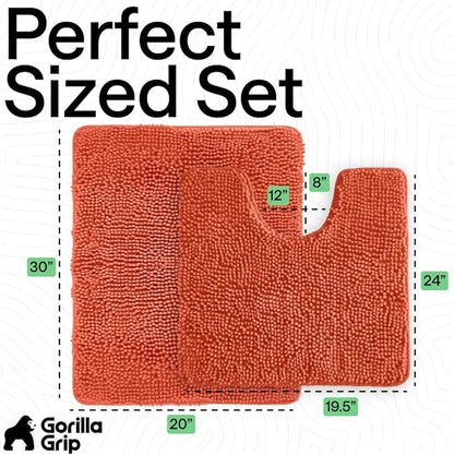 GORILLA GRIP Bathroom Rug Sets, Soft Chenille 2 Piece Area Rugs Set, Toilet Base Mat and 30x20 Carpet, Absorbent Microfiber Washable Mats Dry Quickly, Home Décor and Bath Room Accessories, Coral