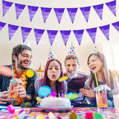 65FT Purple Glitter Triangle Pennant Banner Flag Metallic Bunting Fabric Garland for Christmas Graduation Wedding Engagement Anniversary Bachelorette Bridal Shower lavenderValentine's Party Supplies