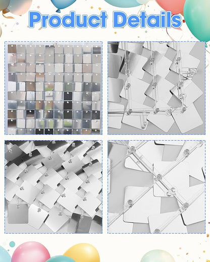 Silver Shimmer Wall Backdrop 48 Panels Cover 8 x 6 Ft, Photo Backdrops for Wedding,Anniversary,Birthday,Party Decoration