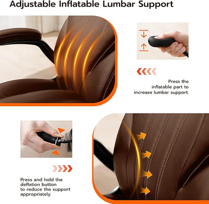 Office Desk Chair, Ergonomic Computer Chair with Padded Flip-Up Arms and Adjustable Lumbar Support, PU Leather Executive Chair with Tilt Lock and 360° Swivel Rolling Wheels for Work, Study