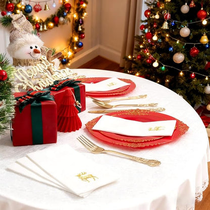 50 Pack Christmas Deer Paper Napkins - Christmas Gold Dinner Napkins - Cloth-like Disposable Hand Towels for Xmas Holiday Table Bathroom Decor Party
