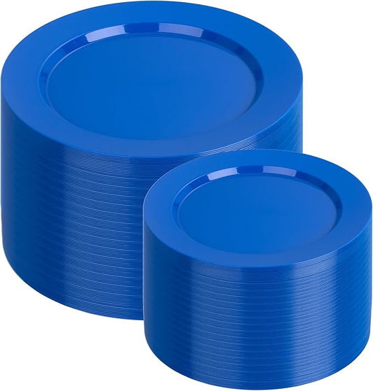 I00000 200 Pcs Hanukkah Plastic Plates, Hanukkah Plates Disposable Blue Party Plates Include 100 Blue Dinner Plate 10’’ and 100 Plastic Dessert Plate 7’’ Perfect for Hanukkah, Party