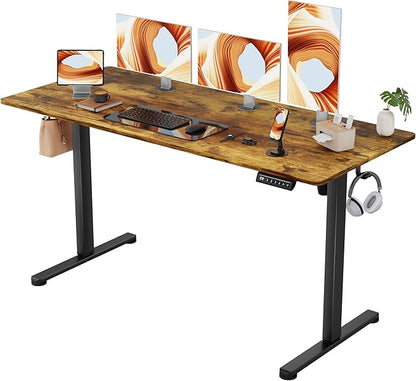 Furmax Electric Standing Desk, 55 x 24 Inches Sit Stand up Desk, Sit Stand Height Adjustable Home Office Desk with 4 Height Position Memory - with Splice Board (Rustic Brown, 55)