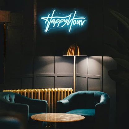 Happy Hour Neon Sign Blue Letter LED Neon Lights Dimmable Neon Bar Sign Words Neon Light Up Sign for Bar Pub Restaurant Hotel Man Cave Party USB Powered Wall Art