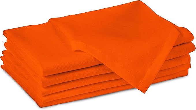 Encasa XO Orange Cloth Napkins Set of 6, 17"x17" | Solid Color Cotton Dinner Napkins | Washable & Reusable Napkins for Dining Table Fall Decoration, Holiday & Christmas Festivals