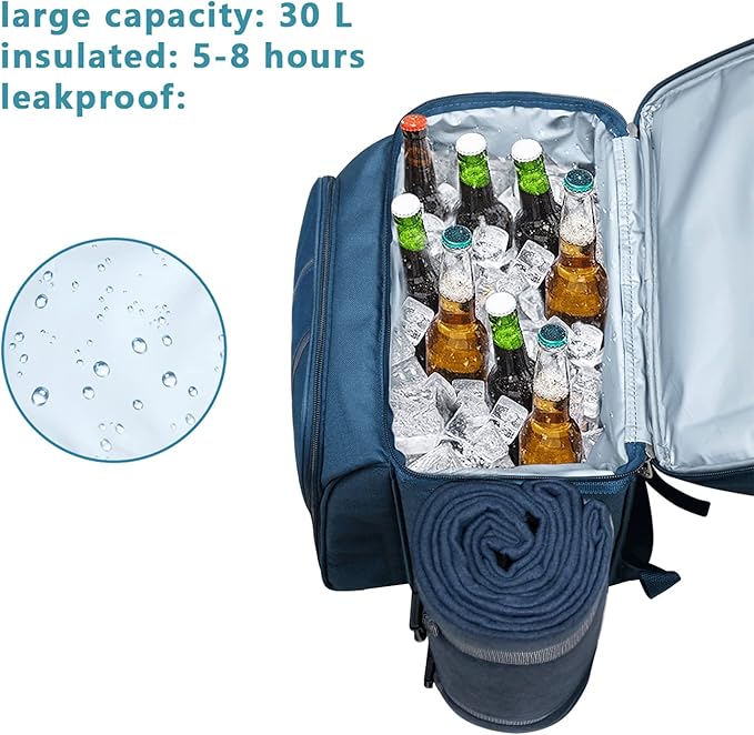 Hap Tim Picnic Basket Backpack for 2 Person with Insulated Leak Proof Cooler Compartment,Wine Holder,Fleece Blanket,Cutlery Set, Engagement Gifts, Mr and Mrs Gifts, Couples Gifts, Blue (36083-BL2)