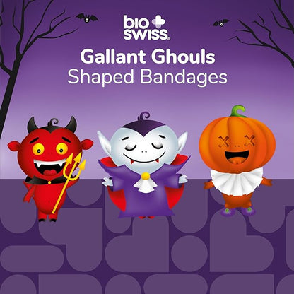 BioSwiss Kids Bandages, Halloween Ghouls Shaped Self Adhesive Bandage Set, Latex Free, Sterile Wound Care, 50 Count