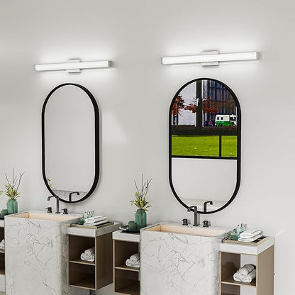 Modern LED Bathroom Vanity Light 32.7 Inch Square with Brushed Nickel Finish Dimmable 18W 6000K Cool White Wall Bar Fixture Over Mirror