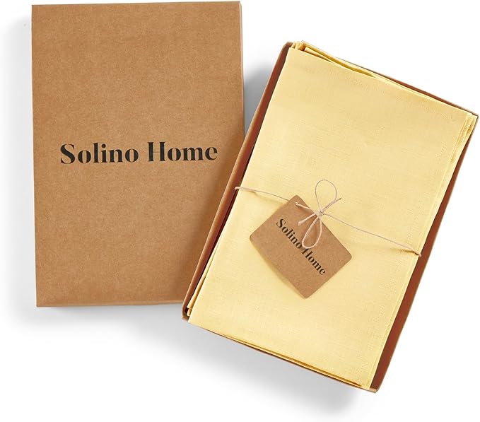 Solino Home Linen Napkins Set of 4-100% Pure Linen Golden Straw Dinner Napkins Cloth 20 x 20 Inch for Fall, Autumn - Fete, Handcrafted and Machine Washable