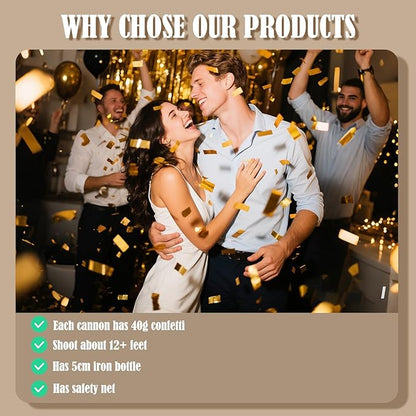 Gold Confetti Cannon Set of 5 | Long-Range Confetti Poppers for Birthdays, Graduations, Weddings, and Celebrations