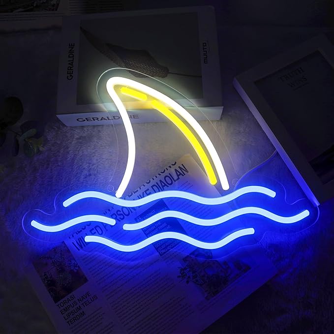 Neon Sign, Shark Led Neon Signs for Bedroom Decor, USB Powered OceanTheme Art Neon Night Light Acrylic Light Up Sign for Kids Birthday Gift Festival Party Holiday Decor